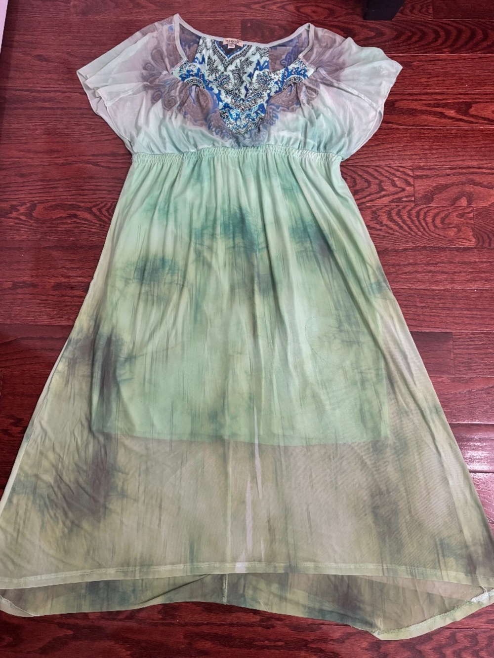 OneWorld Green Boho Maxi Tunic Dress | Y2K | Size Small
